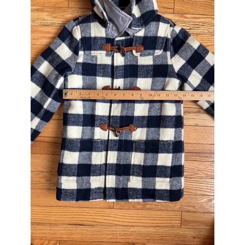 Hope & Henry Kids Plaid Toggle Coat Hooded Blue White Buffalo Plaid‎ Size Small